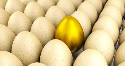 Golden egg among white eggs