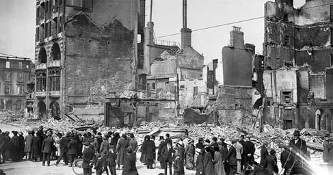Historical photo of street after bombing