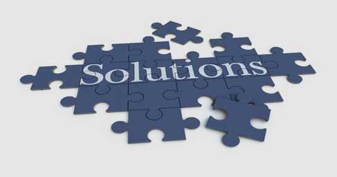 Solutions text as puzzle pieces